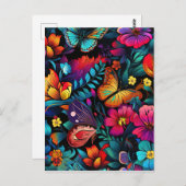 Helle Blume und Schmetterlingsmuster Postkarte (Vorne/Hinten)