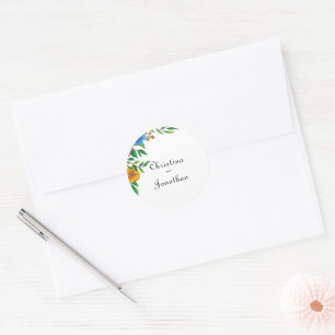 Helle Blumen Frühling Sommer Hochzeit Rücksendeadr Runder Aufkleber