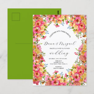 Helle Blumen in Rosa, Bunte Wasserfarben-Hochzeit Postkarte