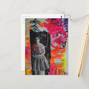 Helle Blumen Vintage Kind Mischtechnik Collage Postkarte