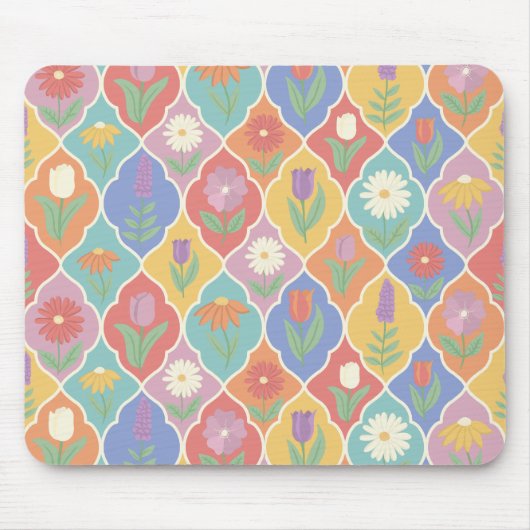 Helle Blumendrachen-Rahmenmuster – Farbige Botanik Mousepad (Vorne)