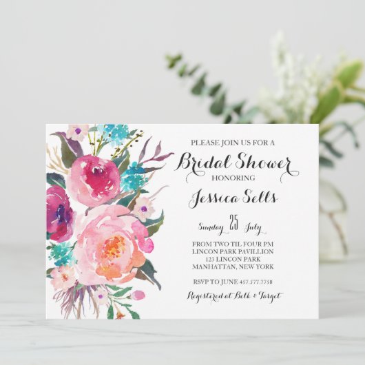 Helle Blumendusche Einladung (Stehend Vorderseite)