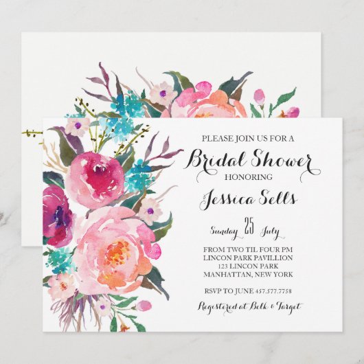 Helle Blumendusche Einladung (Vorne/Hinten)