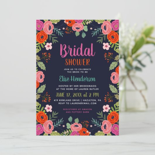 Helle Blumendusche Einladung (Stehend Vorderseite)