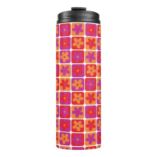 Helle blumengeschmückte Quadrate Thermosbecher (Vorderseite)