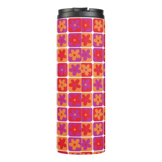 Helle blumengeschmückte Quadrate Thermosbecher (Rückseite)