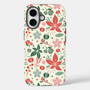 Helle Blumengestaltung mit grünen Blättern und Pun iPhone 16 Hülle