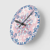 Helle Blumenkunst, rosa Rangoli Helles Leben Runde Wanduhr (Winkel)