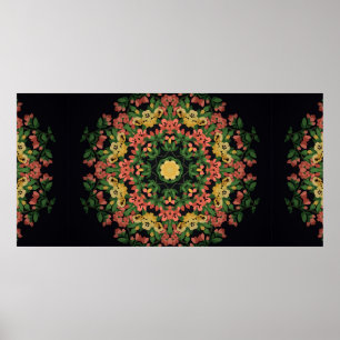 Helle Blumenmandala mit roten und gelben Blumen. Poster