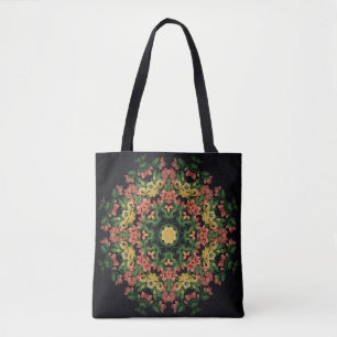 Helle Blumenmandala mit roten und gelben Blumen. Tasche