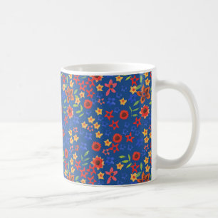 Helle Blumenminiprint auf Blue Coffee Tasse