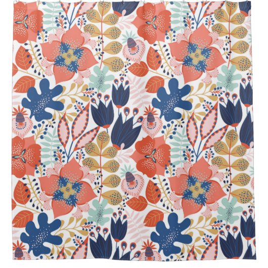 Helle Blumenpracht Vintag: skandinavischer Stil. Duschvorhang (Vorderseite)