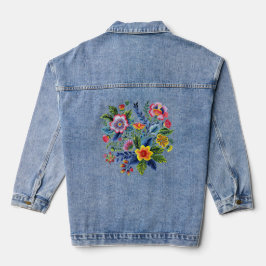 Helle Blumenwiese Faux-Garnstickerei  Jeansjacke