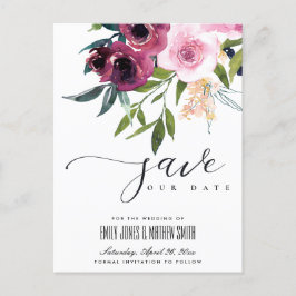 HELLE BLUSH BURGUNDDY FLORAL BUNCH SAVE THE DATE ANKÜNDIGUNGSPOSTKARTE