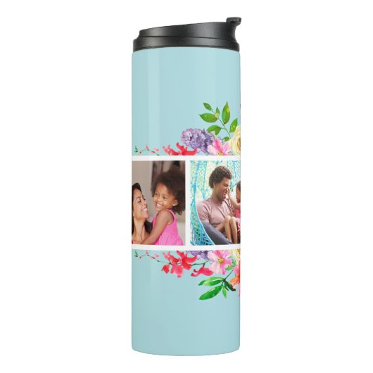 Helle Blüten 4 FotoCollage Mit Monogramm Thermosbecher (Nach links gedreht)