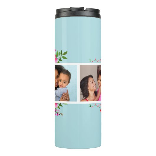 Helle Blüten 4 FotoCollage Mit Monogramm Thermosbecher (Rückseite)