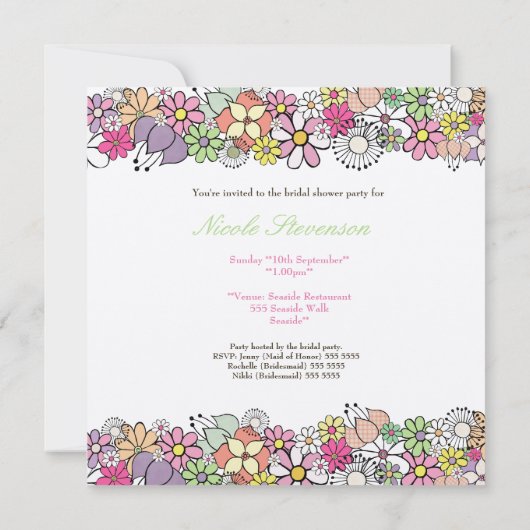 Helle Blüten Custom Bridal Dusche Einladung (Rückseite)