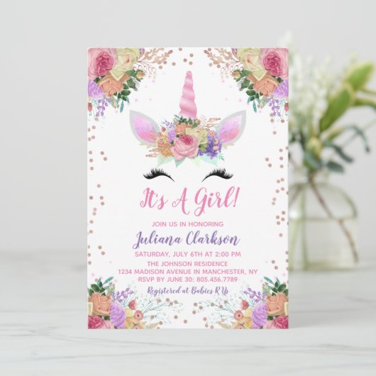 Helle Blütendusche Einladung (Stehend Vorderseite)