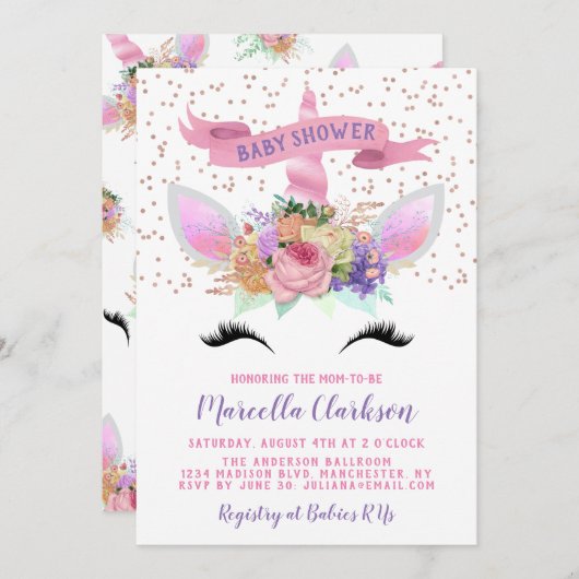 Helle Blütendusche Einladung (Vorne/Hinten)