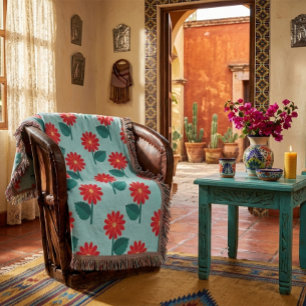 Helle Boho-Blumen-Wurfdecke mit roten Gänseblümche Decke