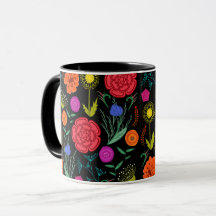 Helle bunte Blumen auf Schwarz