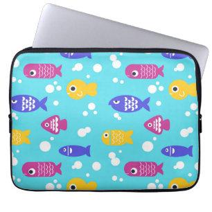 Helle bunte Cartoon-Fisch-Muster Blau Laptopschutzhülle