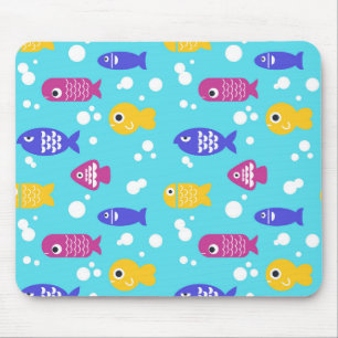 Helle bunte Cartoon-Fisch-Muster Blau Mousepad