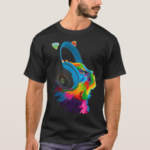Helle Bunte Dj Katze Mit Kopfhörern Tech House T-Shirt