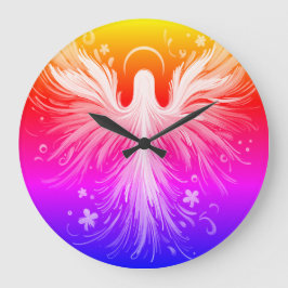 Helle bunte Engelsgestaltung auf einer runden Wand Große Wanduhr