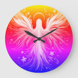 Helle bunte Engelsgestaltung auf einer runden Wand Große Wanduhr