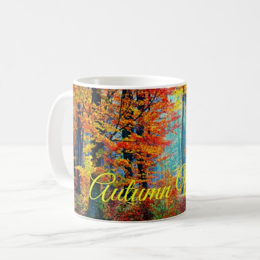 Helle bunte Fall-Bäume des Waldes Kaffeetasse (Vorderseite Links)