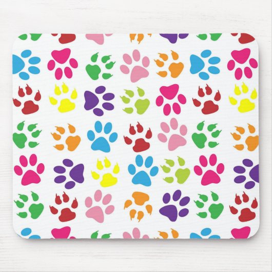 Helle Bunte Pfotenabdrücke Muster Mousepad (Vorne)