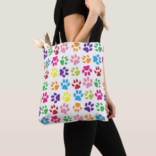 Helle bunte Pfotenabdrücke Muster Tasche (Von Nahem)