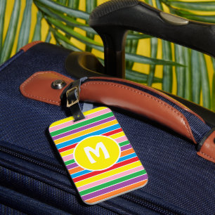 Helle, bunte Regenbogen gestreifte Monogramm- Gepäckanhänger
