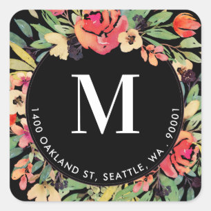 Helle bunte rote BlumenkreisRücksendeadresse Quadratischer Aufkleber