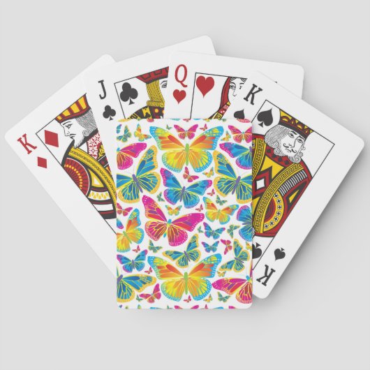 Helle bunte Schmetterlinge rosa Spielkarten (Rückseite)