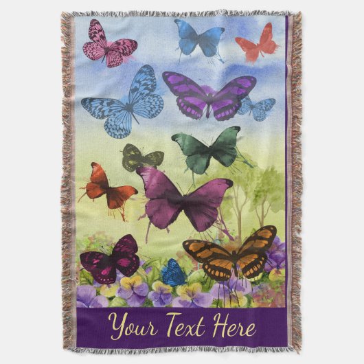 Helle bunte Schmetterlings-Kunst personalisiert Decke (Vorderseite Vertikal)