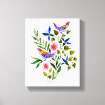 Helle bunte Vögel und Blumen Aquarell