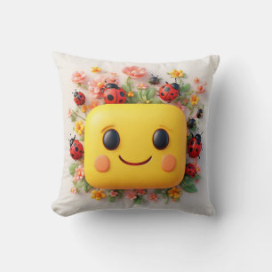 Helle Cartoon-Illustration mit Marienkäfern und Bl Kissen