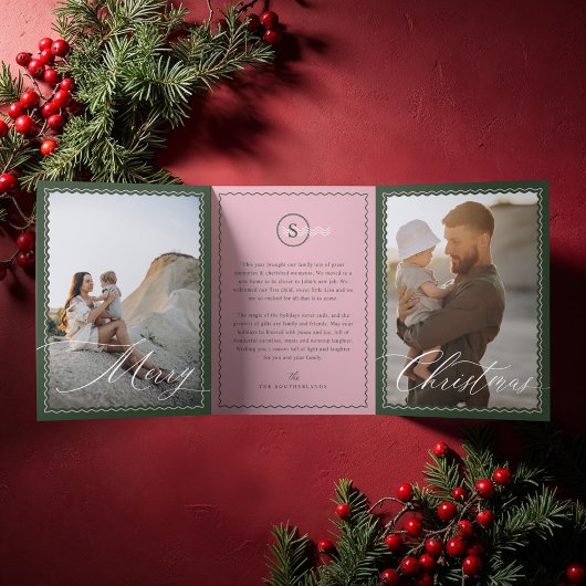 Helle Cheer Minimal Moderne Wavy Foto Collage Dreifach Gefaltete Urlaubskarte