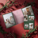 Helle Cheer Minimal Moderne Wavy Foto Collage Dreifach Gefaltete Urlaubskarte<br><div class="desc">Feiern Sie die Saison mit unserer dreiseitigen Familienkollektionskarte "Bright Cheer", eine perfekte Mischung aus modernem Retrostil. Dieses Design, in Grün und Rosa, besticht durch eine schicke, gewölbte Retro-Grenze, die den Geist der Nostalgie und Freude verkörpert. Das Zusammenfügen moderner Schrift- und Serifentexte fügt eine Touch von Eleganz und Eleganz hinzu, die...</div>