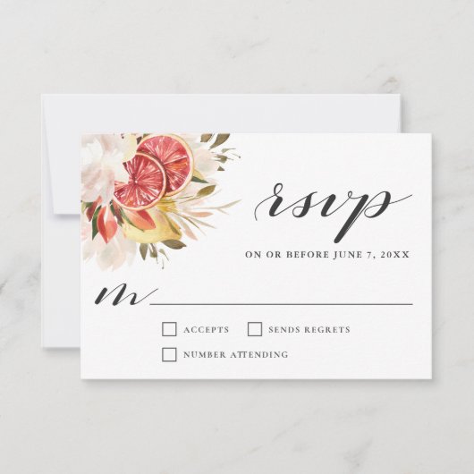 Helle Citrus Tropical Floral Wedding RSVP Karte (Vorderseite)