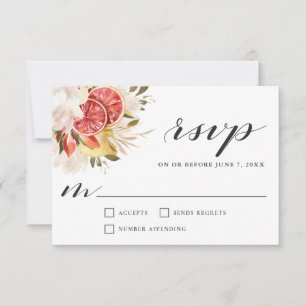Helle Citrus Tropical Floral Wedding RSVP Karte