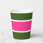 Helle, cremefarbene Streifen auf den grünen Wälder Pappbecher (Rückseite)