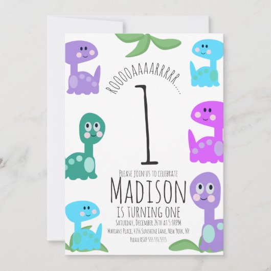 Helle Dinosaurier zum Geburtstag Einladung (Vorderseite)