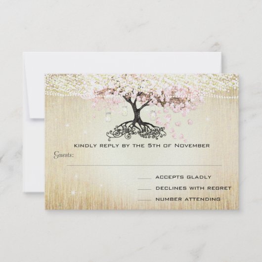 Helle Dogwood Heart Leaf Tree Gold Wedding RSVP (Vorderseite)