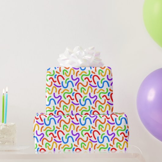 Helle Dopamin Rainbow Squiggles Moderne Abstrakte Geschenkpapier (Partygeschenke)