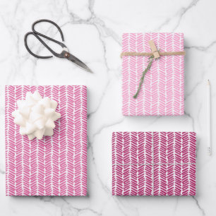 Helle dunkle heiße rosa weiße Zickzackstreifen Geschenkpapier Set