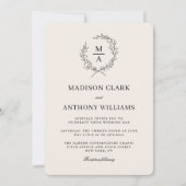 Helle Ecru einfache elegante Monogramm-Hochzeit Einladung (Vorderseite)
