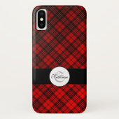 Helle Elegant Red Christmas tartan Monogram Case-Mate iPhone Hülle (Rückseite)